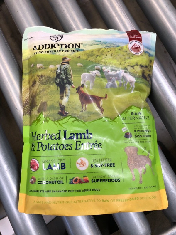 Photo 2 of Addiction Herbed Lamb & Potatoes Raw Alternative Dog Food - Gently Air-Dried Complete Meal or Dog Food Topper for Digestive and Skin and Coat Health, 2 lb
EXP JULY 28 2024