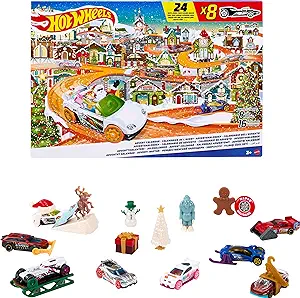 Photo 1 of Hot Wheels Toy Car Set, 2023 Advent Calendar with 8 Cars in 1:64 Scale, 16 Accessories & Playmat, Gift for Kids
