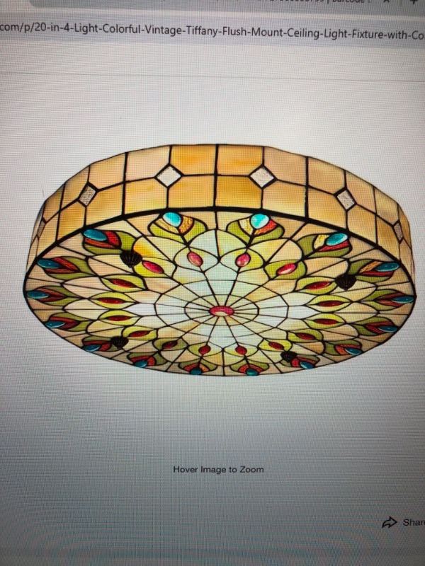 Photo 1 of 20 in. 4-Light Colorful Vintage Tiffany Flush Mount Ceiling Light Fixture with Colorful Design Lampshade
