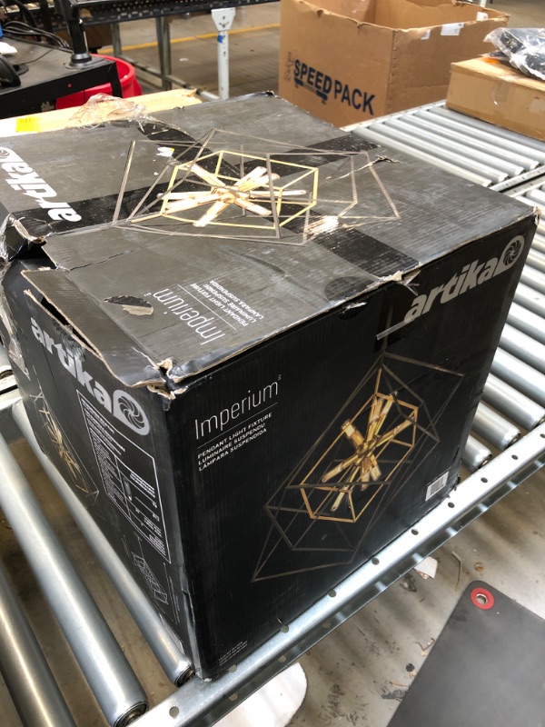 Photo 2 of Imperium 9-Light Gold Sputnik Geometric Modern Industrial Caged Chandelier for Dining Room