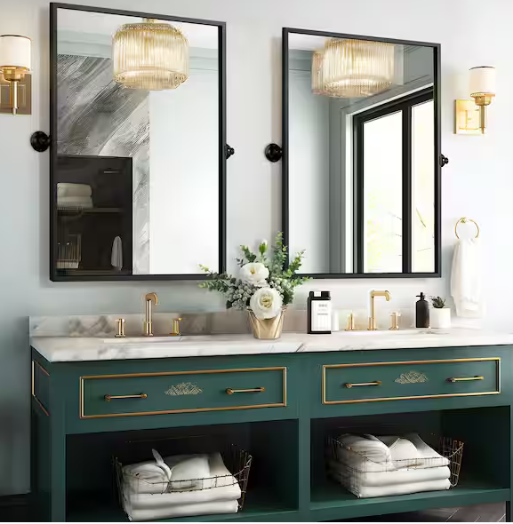 Photo 1 of 24 in. W x 36 in. H Modern Rectangle Metal Framed Black Pivoted Wall Vanity Mirror
