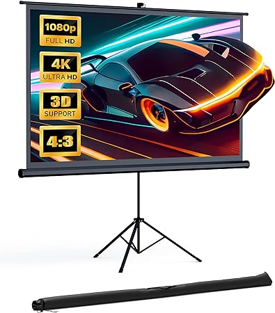 Photo 1 of Projector Screen with Stand, HYZ Projector Screen 120 inch 4K HD with Wrinkle-Free Design, Indoor Outdoor for Backyard Movie Night, Office Presentation(1.1Gain, 4:3, 160°Viewing Angle&Carry Bag)
