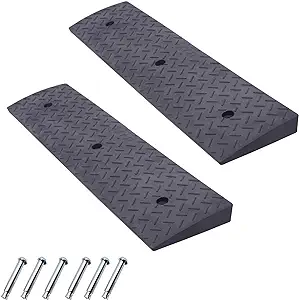 Photo 1 of 2 Pack 2'' Rise Rubber Curb Ramp Heavy Duty Loading Rubber Curb Ramps 3 Tons Driveway Ramp Car Slope Ramp for Loading Dock Bike Vehicle Warehouse Sidewalk Wheelchair… (2" H)