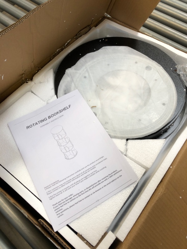 Photo 1 of Besiost Rotating Bookshelf, Wood Corner Bookshelf, 360 Display Spinning Bookcase Storage Rack, 4 Tier Floor Standing Revolving Bookcase Narrow Book Shelf Organizer for Small Space, Bedroom, Black  