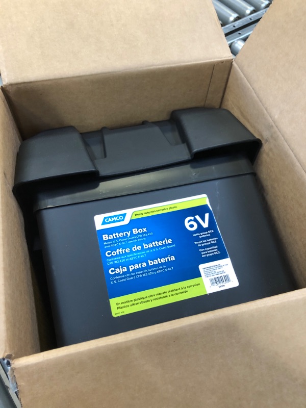 Photo 2 of Camco RV/Marine Battery Box | Protects Your RV/Marine Battery from Collisions and Contaminants | Holds (1) 6-Volt Battery, 1-Pack (55391) , Black