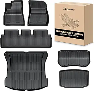 Photo 1 of Maysoo Tesla Model Y Floor Mats, Tesla Model Y 5-Seat 2020-2023 Accessories, All Weather Floor Mat Front Rear Cargo Liner Mat, Heavy Duty Floor Mats (Set of 6) Model Y floor mats (set of 6)