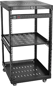 Photo 1 of RIVECO OFCO 18U Network Rack with Reinforced Top & Bottom Vented Plates - 4 Rolling Wheels Floor Standing Rack for 19" Equipment & Stereo Gear - Including 1PC Rack Shelf & Rail Mount PDU…