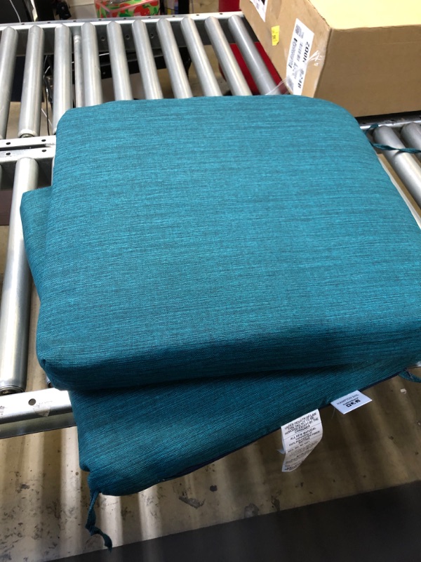 Photo 1 of (2-Pack) Outdoor Seat Cushion 21"x21"x3.5" Blue, Teal, Weather Resistant
