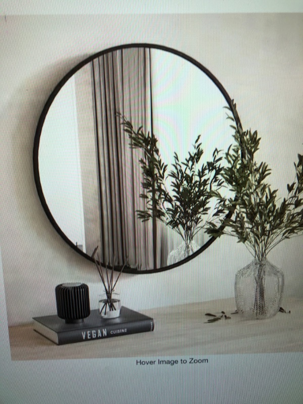 Photo 1 of 30 in. W x 30 in. H Round Aluminum Alloy Framed Black Wall Mirror
