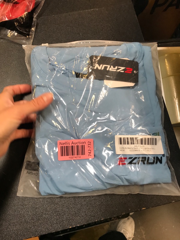 Photo 1 of Men's Swim Shirt Quick Dry Rash Guard Shirts UPF 50+ Sun Protection Short Sleeve Fishing Beach T Shirts X-Large Light Blue