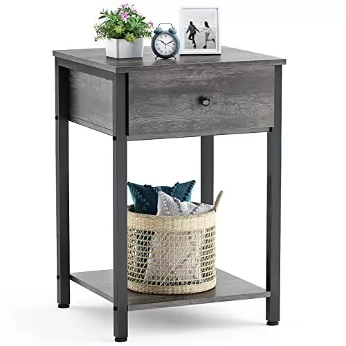 Photo 1 of Ecoprsio Nightstand Modern End Table Side Table with Drawer and Storage Shelf Wood Night Stand Bedside Table for Bedroom, Living Room, Sofa Couch, Hall, Easy Assembly, Grey