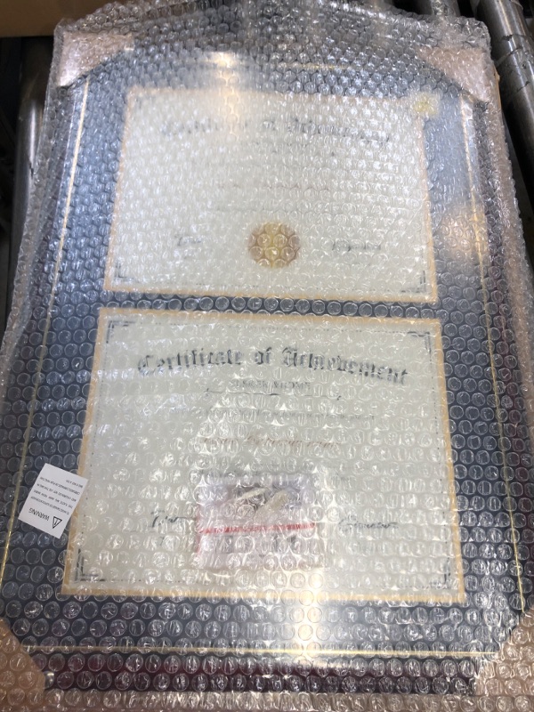 Photo 2 of ELSKER&HOME Double Document/Photo Wood Frame-Made for Certificates&Diploma for Two 8.5x11 Inch with Mat or 14x20 Inch Without Mat for Document Certificate (Double Mat, Navy Blue Mat with Golden Rim) Mahogany+Blue(Golden Rim)Mat Double Diploma Frame