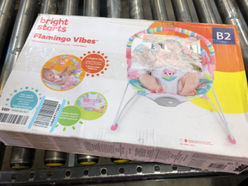 Photo 2 of Bright Starts Flamingo Vibes 3-Point Harness Harness Vibrating Baby Bouncer with -Toy bar