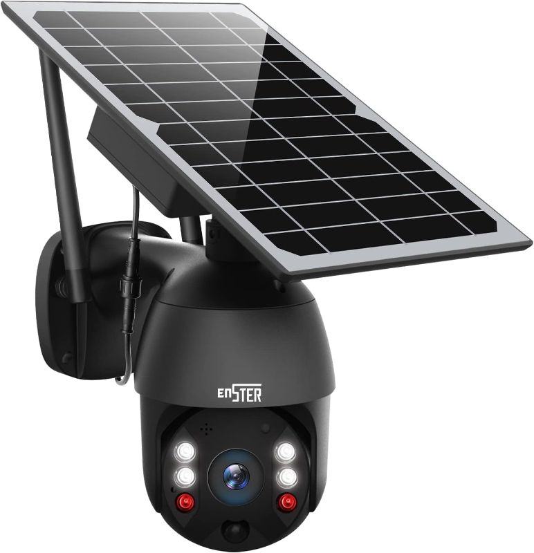 Photo 1 of ENSTER Wireless Security Camera Outdoor Solar, 360° PTZ WiFi Camera with Spotlight, Battery, Solar Panel, Color Night Vision, Motion Detection, 2-Way Audio, Waterproof
