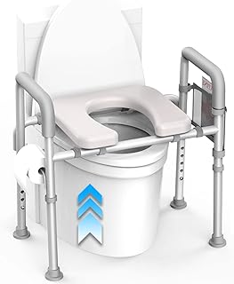 Photo 1 of Agrish Raised Toilet Seat with Handles - Cozy Padded Elevated Medical Toilet Seat Risers for Seniors, 350lb Adjustable Handicap Toilet Seat - Gray https://a.co/d/6o7zyMn