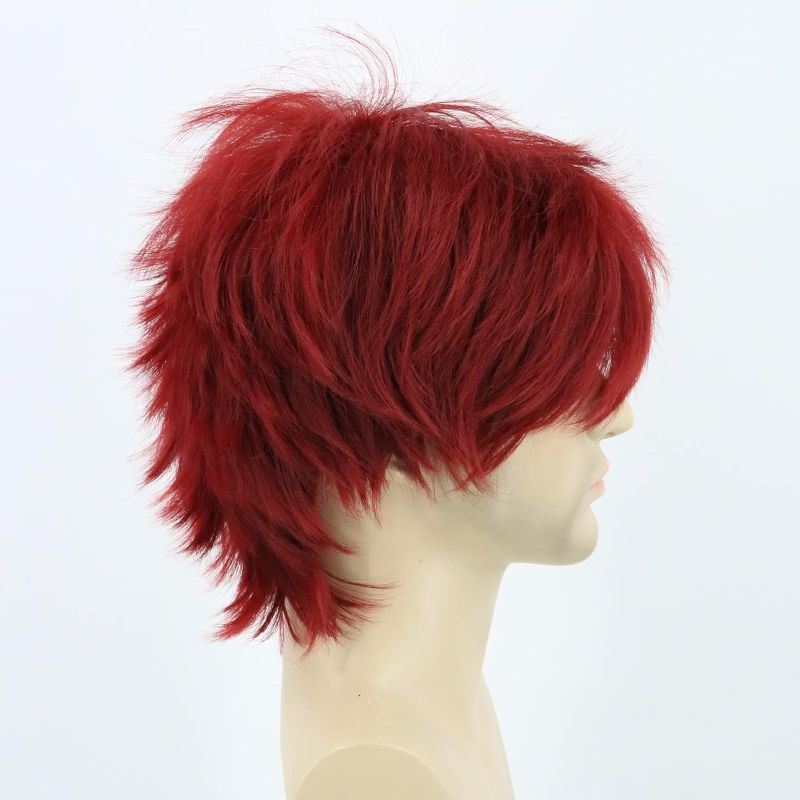 Photo 1 of Men or Women Anime Cosplay Costume Wigs Red Short Layered Fluffy Party Wig