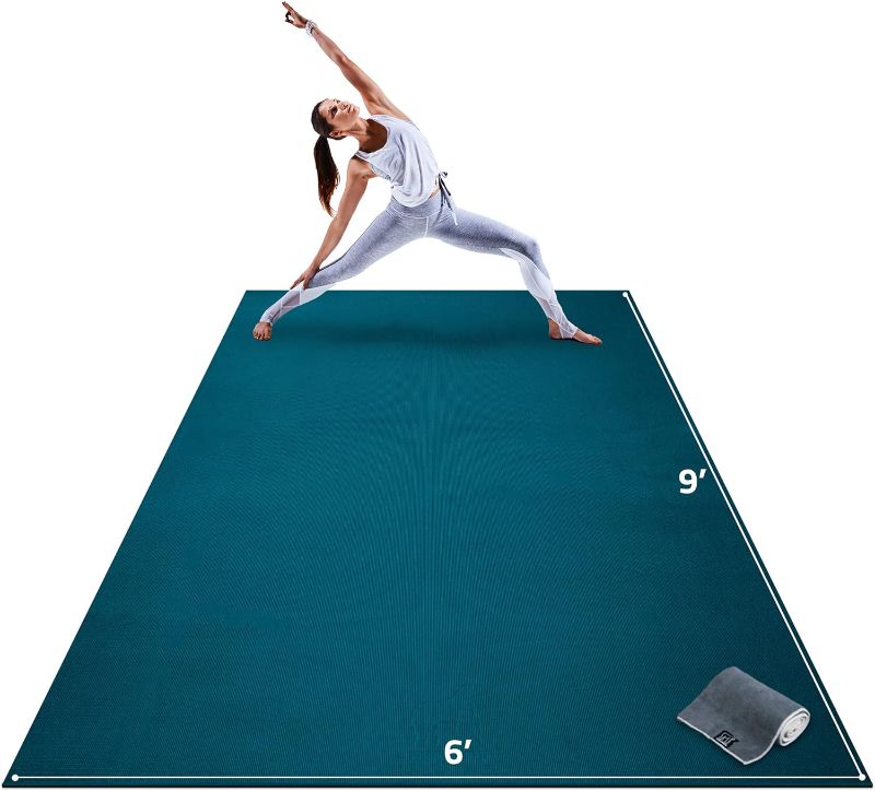 Photo 1 of Gorilla Mats Premium Extra Large Yoga Mat – 9' x 6' x 8mm Extra Thick & Ultra Comfortable, Non-Toxic, Non-Slip Barefoot Exercise Mat – Works Great on Any Floor for Stretching, Cardio or Home Workouts
