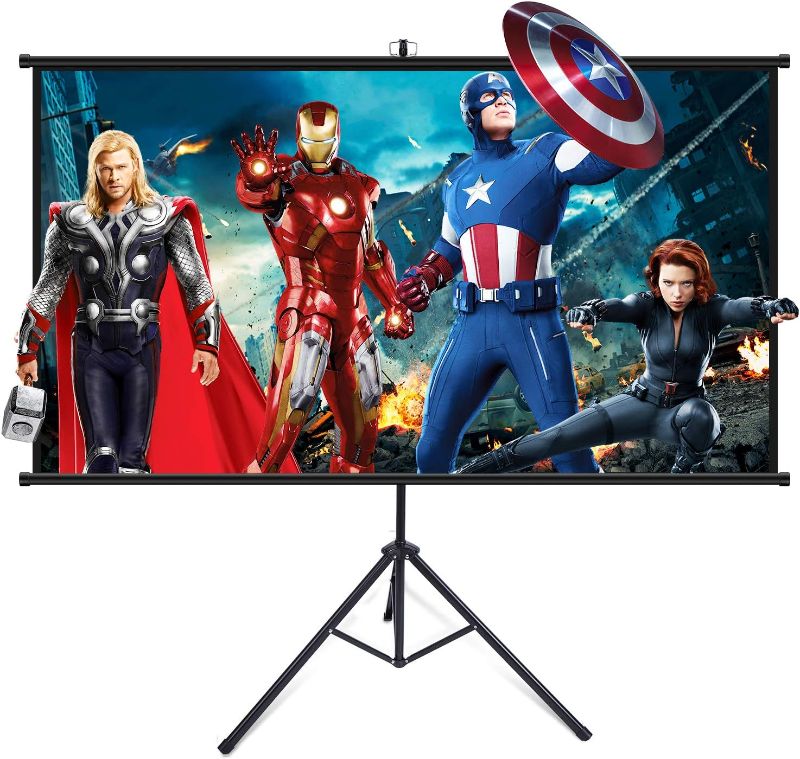 Photo 1 of Projector Screen with Stand, Powerextra 100 inch 16:9 HD 4K Indoor Outdoor Foldable Projection Screen with Frame, 1.1Gain 160° Viewing Angle Wrinkle-Free Tripod Screen for Movie or Office
