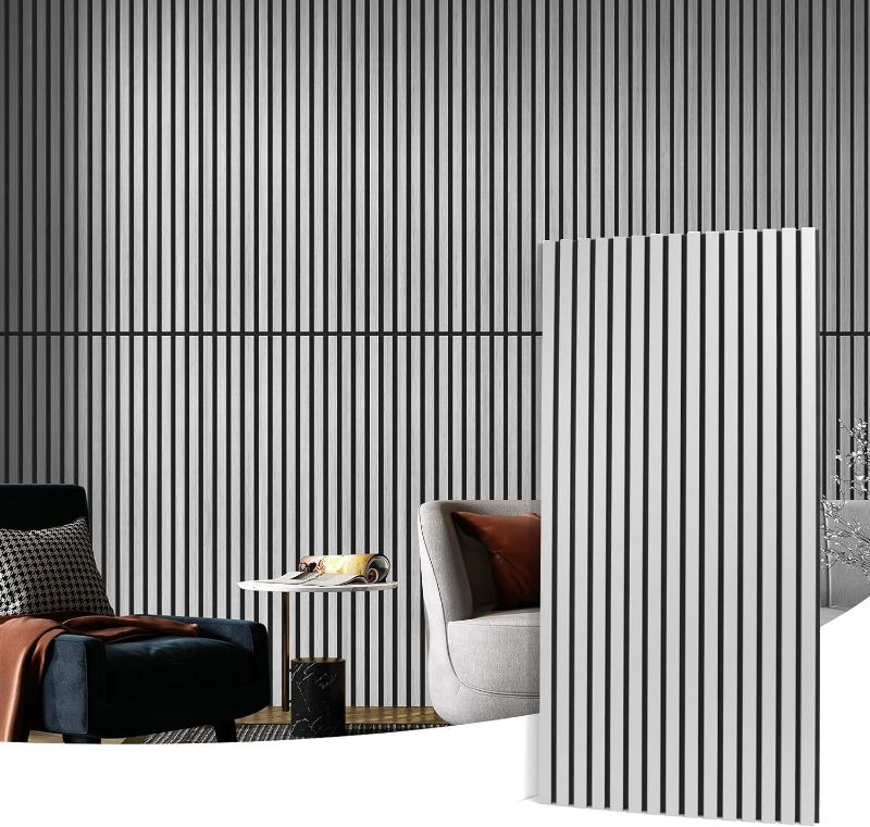 Photo 1 of Art3d 4 Wood Slat Acoustic Panels for Wall and Ceiling - 3D Fluted Sound Absorbing Panel with Wood Finish - Brushed Silver

