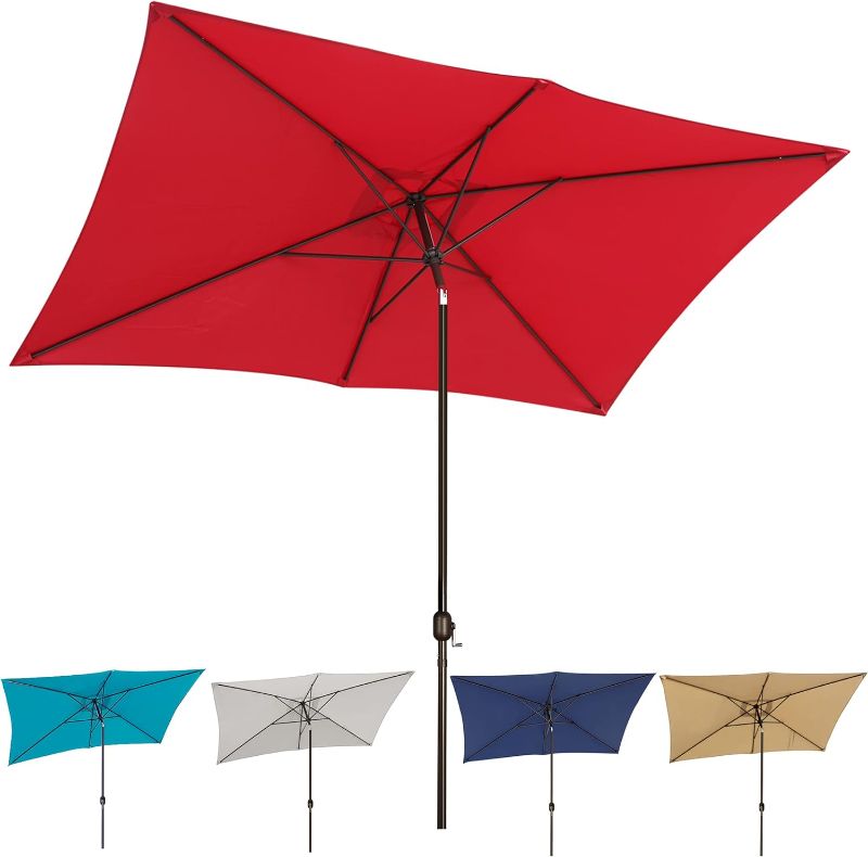 Photo 1 of Blissun 10' Rectangular Patio Umbrella Outdoor Market Table Umbrella with Push Button Tilt and Crank (red)
