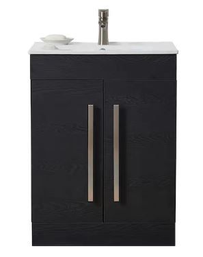 Photo 1 of 24 in. W x 16 in. D x32 in. H 2 Doors Bathroom Vanity in Black with White Ceramic Sink
