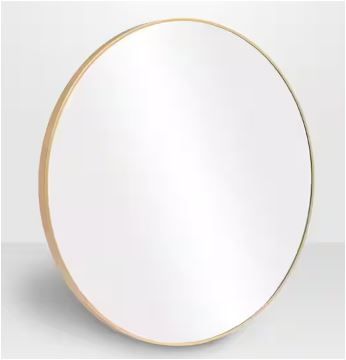 Photo 1 of Medium Round Satin Gold Hooks Contemporary Mirror (28 in. H x 28 in. W)

