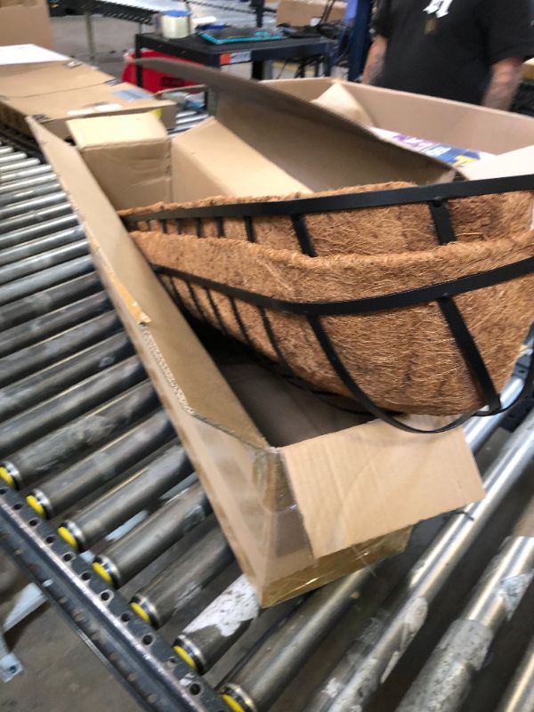 Photo 1 of Tessco 3 Pieces Window Baskets with Coconut Liner 24 Inch Window Deck Planters Boxes Railing Planter Metal Black Hanging Flower Planter Window Basket for Indoor Outdoor Lawn 3 24 Inch