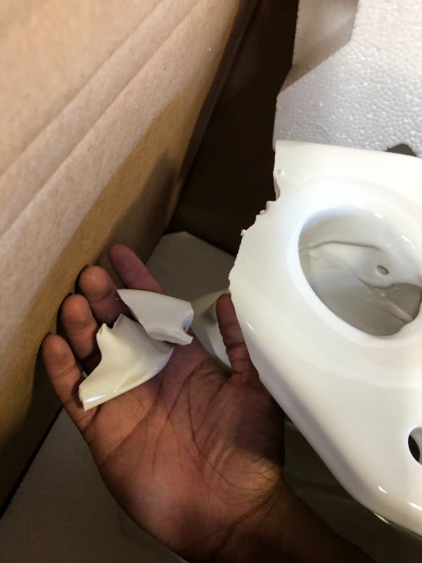 Photo 3 of *DAMAGED* Kohler K-6393-0 Highline Comfort Height Toilet, White
 - missing tank, damaged backside.