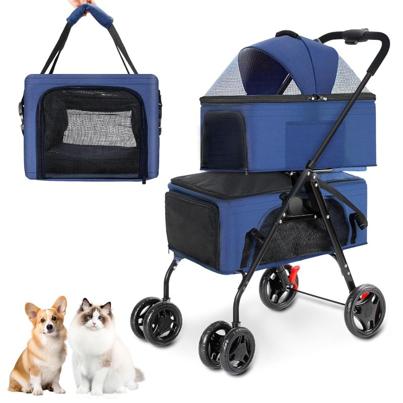 Photo 1 of Rengue Double Pet Strollers, Dog Strollers for 2 Small Dogs or Cats, Double Cat Strollers with 2 Detachable Carrier Bags, Folding Dog Strollers with 4 Lockable Wheels, Travel Small Dog Strollers