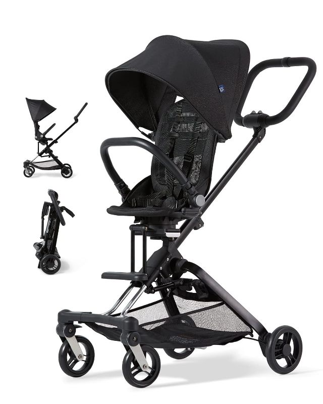 Photo 1 of On The Go 3-in-1 Lightweight Travel Stroller with Reversible Toddler Seat - Travel Stroller for Toddlers Aged 1-3 - Compact Baby Stroller for Travel - Foldable, Sturdy, Safe - Midnight Black
