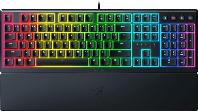 Photo 1 of Razer Ornata V3 Gaming Keyboard: Low-Profile Keys - Mecha-Membrane Switches - UV-Coated Keycaps - Backlit Media Keys - 10-Zone RGB Lighting - Spill-Resistant - Magnetic Wrist Wrest - Classic Black
