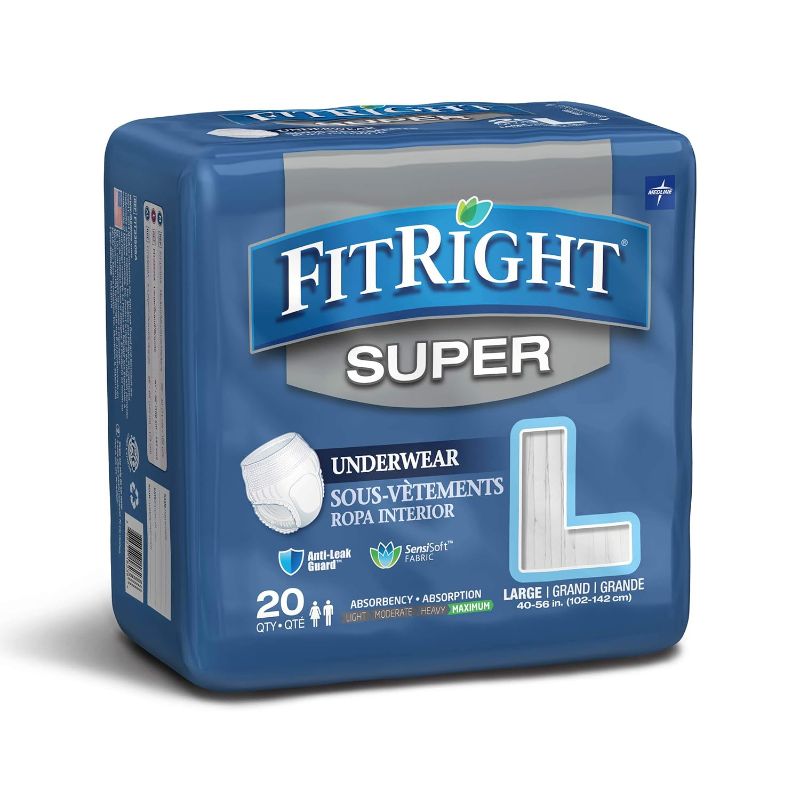 Photo 1 of FitRight Super Protective Unisex Incontinence Underwear, Maximum Absorbency, Large (40-56 Inch Waist), Dependable Comfort & Leak Protection, 20 Count
