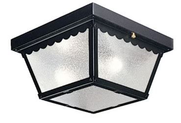 Photo 1 of 2-Light Matte Black Textured Glass Traditional Outdoor Ceiling Light
