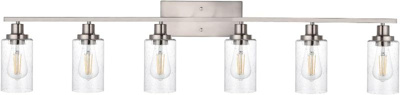 Photo 1 of WINSHEN Bathroom Light Fixtures with Seeded Glass Shades, 6-Lights Vanity Lights Wall Mount Home Lighting for Kitchen Over Mirror Brused Nickel 6-Lights, 44.5-Inches