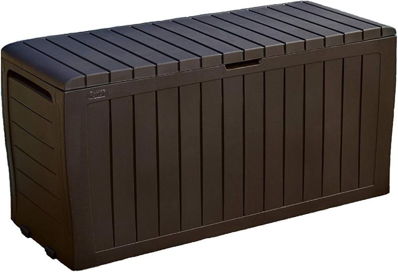 Photo 1 of Keter Marvel Plus 71 Gallon Resin Outdoor Storage Box for Patio Furniture Cushion Storage, Brown
