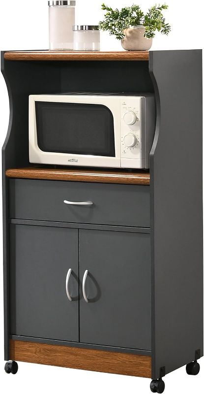 Photo 1 of HODEDAH IMPORT Microwave Cart with One Drawer, Two Doors, and Shelf for Storage, Grey-Oak
