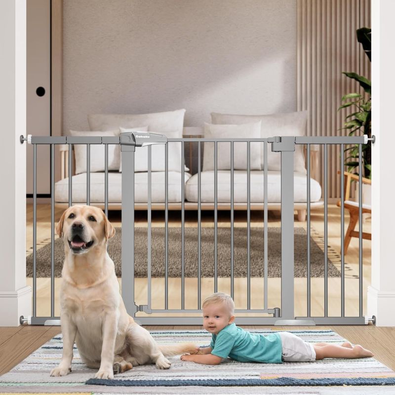 Photo 1 of BABELIO 29-55 Inch Extra Wide Baby Gate, Metal Auto Close Dog Gate for The House and Doorways, Pressure Mounted Pet Gate, NO Tools Needed NO Drilling, with Wall Cups, Gray
