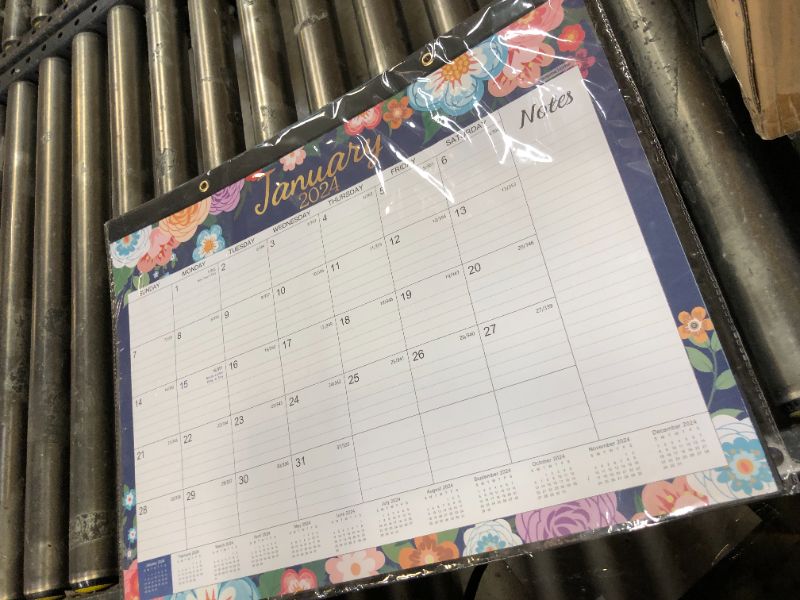 Photo 2 of Desk Calendar 2023-2024 - July 2023 - December 2024, Large Desk Calendar 2023-2024, 22" x 17", 18 Monthly Desk Calendar with Corner Protectors, Large Ruled Blocks & 2 Hanging Hooks - Blue Floral Large Size - 22'' x 17'' desk calendar