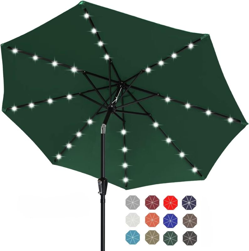 Photo 1 of ABCCANOPY 9FT Patio Umbrella Outdoor Solar Umbrella LED Umbrellas with 8LED Bulbs, Tilt and Crank Table Umbrellas for Garden, Deck, Backyard and Pool,12+Colors, (Turquoise) 8LED Bulbs 9 FT Turquoise