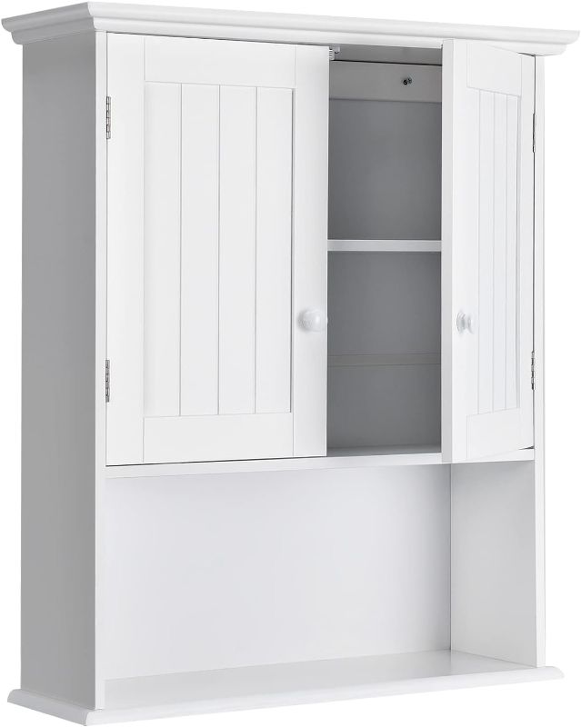 Photo 1 of Tangkula Wall Mount Bathroom Cabinet Wooden Medicine Cabinet Storage Organizer with 2-Doors and 1-Shelf Cottage Collection Wall Cabinet White