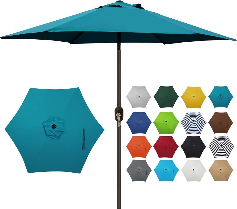Photo 1 of Blissun 7.5 ft Patio Umbrella, Yard Umbrella Push Button Tilt Crank (Cerulean)
