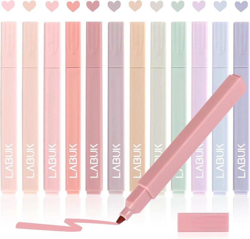 Photo 1 of LABUK 12pcs Highlighters, Aesthetic Pastel Cute Highlighter for Bible and Pens No Bleed, with Assorted Colors, Dry Fast Easy to Hold for Journal Planner Notes School Office Supplies
