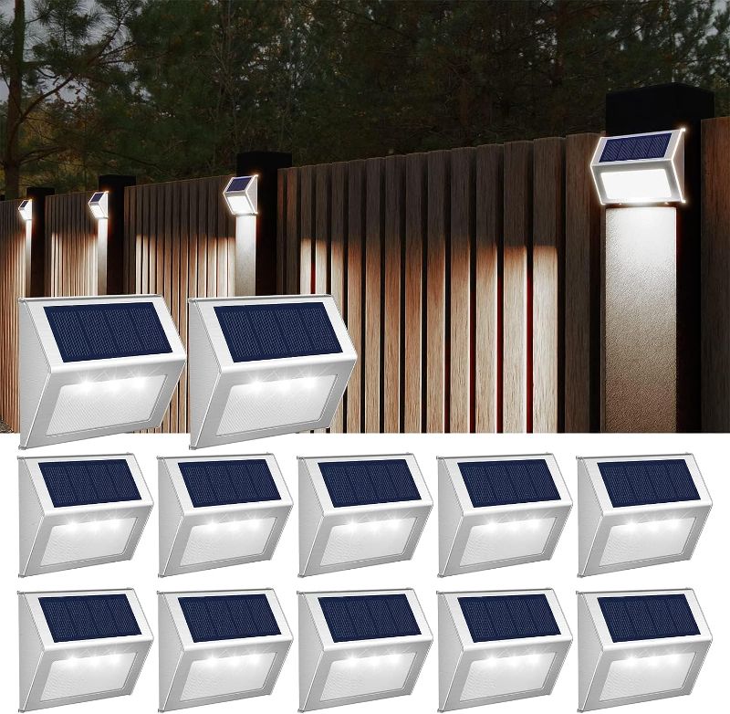 Photo 1 of JSOT Solar Outdoor Lights, 12 Pack Solar Fence Lights, Deck Lights, Solar Powered Waterproof Outside Lighting for Garden Backyard Patio Yard Stair Step Wall Railing Post, Cool Light
