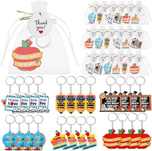 Photo 1 of Batiyeer 24 Set Teacher Keychains Bulk Teacher Gifts Teacher Keychain Set Include 24 Teacher Keychain, 24 Bags, 24 Thank You Tags Thank You Gifts for Women Teacher Appreciation Gifts
