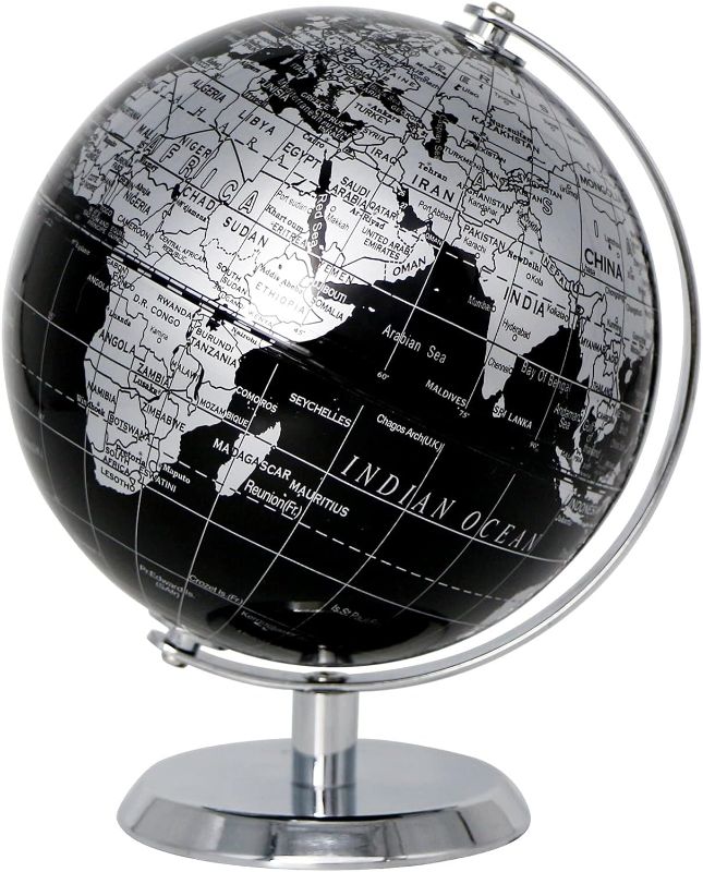 Photo 1 of Exerz World Globe Black Dia 5.5-inch - Mini Educational Globe of Earth - Metal Base - Metallic Black
