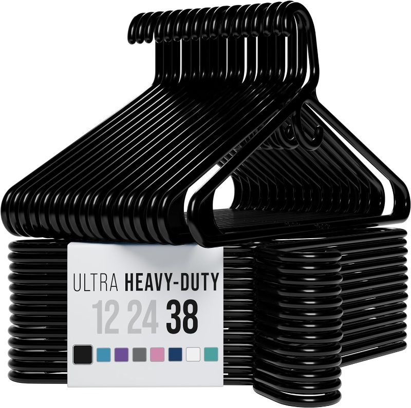 Photo 1 of Ultra Heavy Duty Plastic Clothes Hangers - Black - Durable Coat, Suit and Clothes Hanger. Perchas De Ropa (38 Pack - Black)
