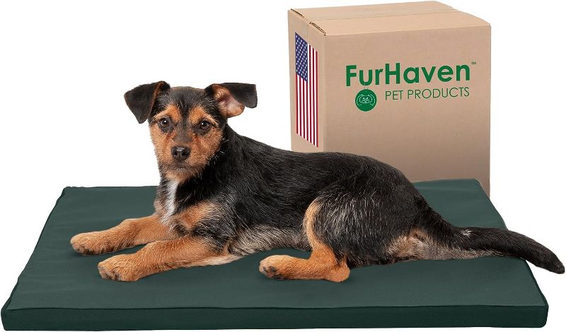 Photo 1 of Furhaven Water-Resistant Dog Bed for Small Dogs w/ Removable Washable Cover, Perfect for Crates & Kennels, For Dogs Up to 25 lbs - Two-Tone Reversible Crate Pad - Green/Gray, Small
