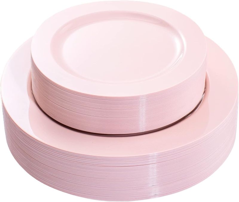Photo 1 of FLOWERCAT 60PCS Pink Plastic Plates - Heavy Duty Pink Plates Disposable for Party/Mother's Day/Wedding - Include 30PCS 10.25inch Pink Dinner Plates and 30PCS 7.5inch Pink Dessert/Salad Plates
