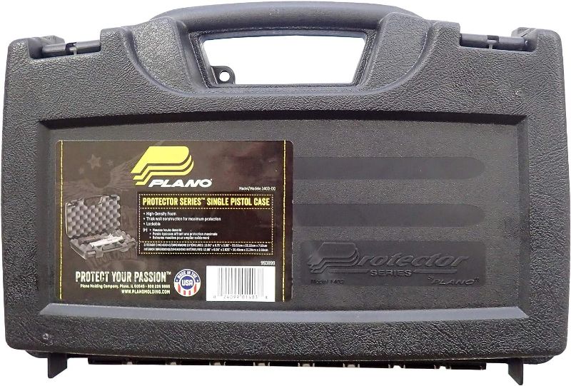 Photo 1 of Plano Protector Series Single Pistol Case, Small, Black, Hunting Gun Case with Padlock Tabs and Foam Padding, Hard Plastic Pistol Case
