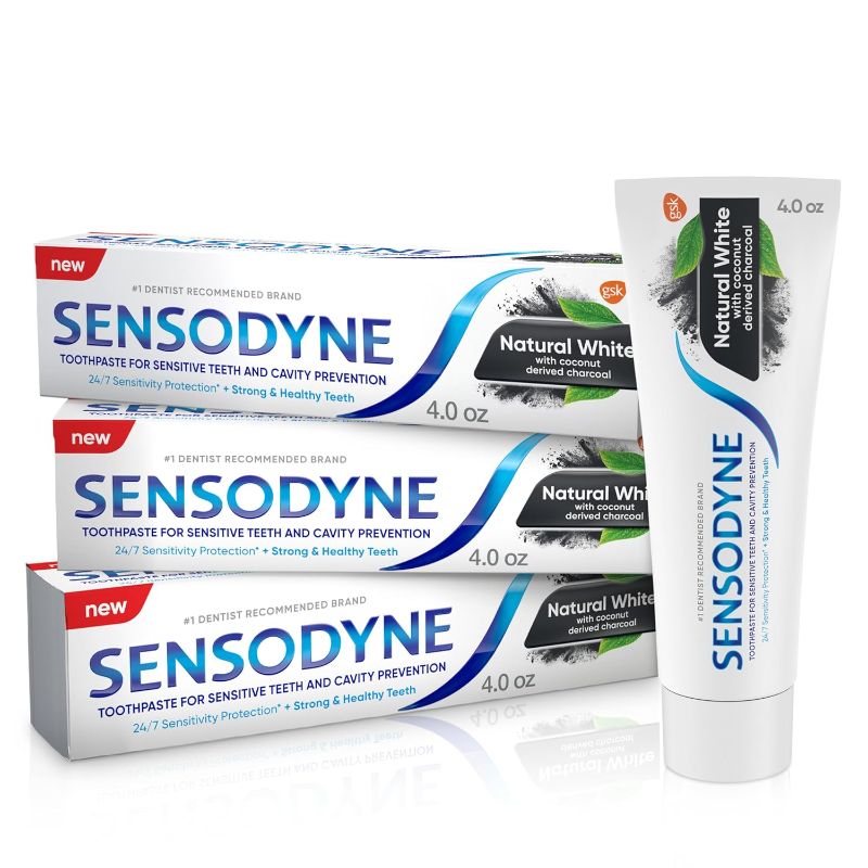 Photo 1 of Sensodyne Natural White Whitening Toothpaste, Charcoal Toothpaste for Whitening Teeth, Mint - 4 oz (Pack of 3)
